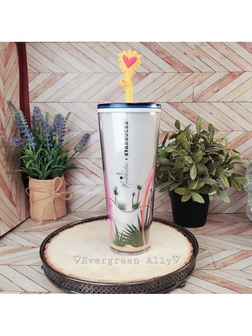 Starbucks Manuela Guillen Heart Silicone Straw Topper Tumbler